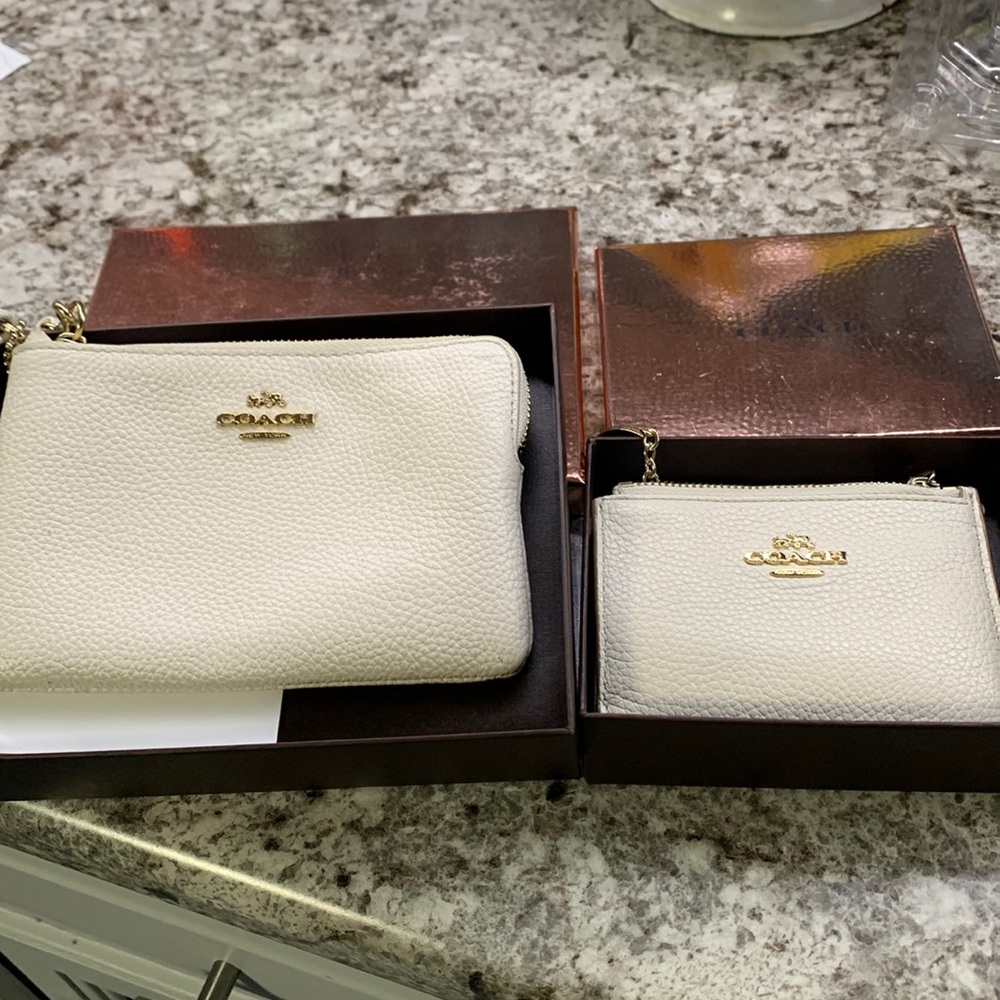 Coach wristlet and key cardholder set.  Cream in color.
